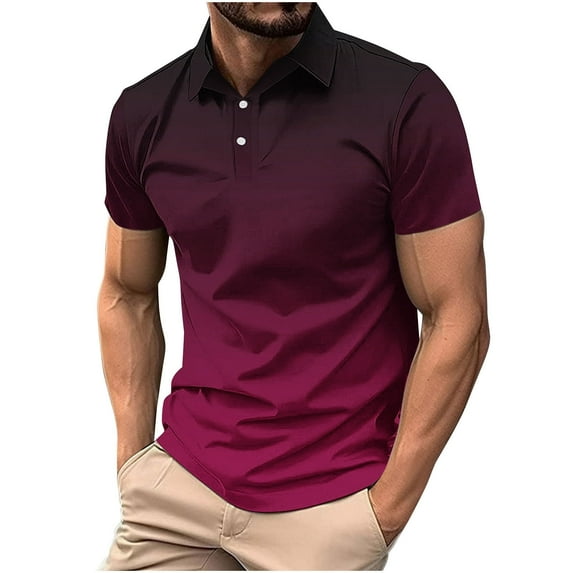 Felirenzacia Men’s Short Sleeve Stretch Gradient Polo, Lightweight Workout Golf Activewear Shirt for Big and Tall Men, Hot Pink,S
