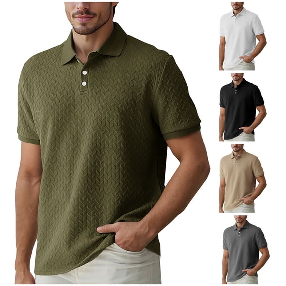 Felirenzacia Men’s Slim Fit Performance Polo, Short Sleeve Cooling Mesh Jacquard Textured Golf Shirt, Army Green,S