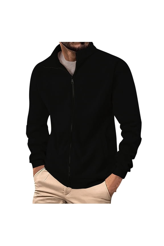 Men's Slim Fit Sweatshirt Zip Up Hoodie Warm Winter Fleece Ribbed Jacket Thick Sherpa Lining Casual Wear