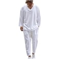 thumbnail image 1 of Felirenzacia Men's Summer Beach Outfits 2 Piece V Neck Shirts and Pants Texture Vacation Sets for Men, 1 of 6