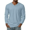 thumbnail image 1 of Felirenzacia Men's V Neck Sweatshirt, Casual Lightweight Cotton Long Sleeve Pullover Shirt Top,Light Blue,L, 1 of 6