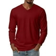 thumbnail image 1 of Felirenzacia Men's V Neck Sweatshirt, Casual Lightweight Cotton Long Sleeve Pullover Shirt Top,Wine,S, 1 of 6