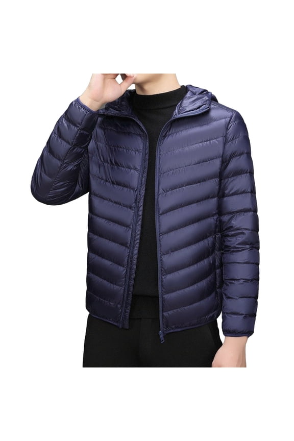 Mens Lightweight Packable Puffer Jacket Hooded Insulated Thermal Puffy Winter Jackets for Running Travel