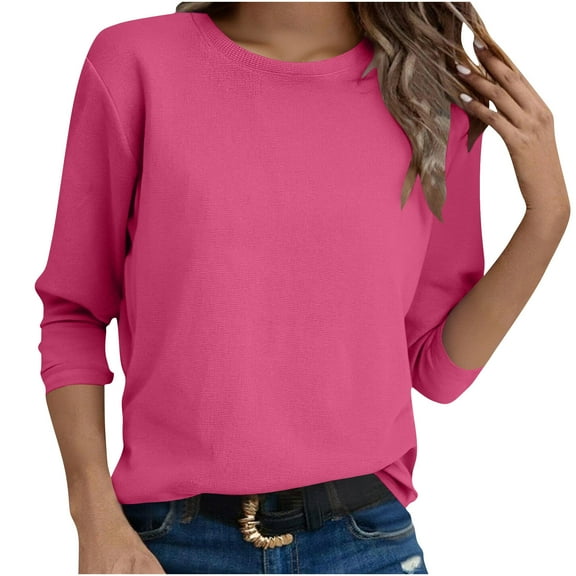 Felirenzacia No Boundaries Unsershirt, Basic Solid Hot Pink Crew Neck Sweatshirt, Cuffed Pullover Tops, S-2XL