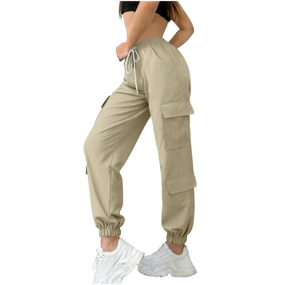 Felirenzacia Women's Active Cargo Pants, Multi Pockts Elastic Waist Cuffed Cargo Work Sweatpants for Climbing Outdoor Activities