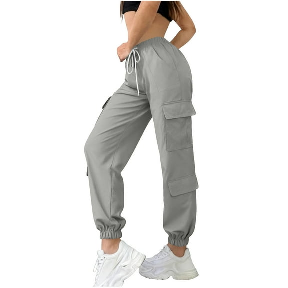 Felirenzacia No Boundaries Women's Active Cargo Pants, Multi Pockts Elastic Waist Cuffed Cargo Work Sweatpants for Climbing Outdoor Activities