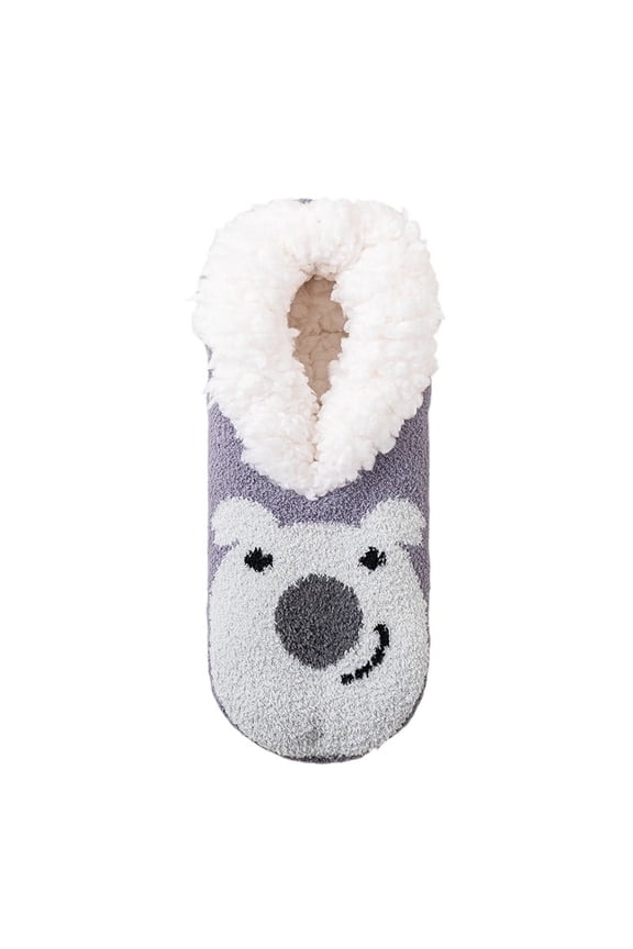 Non Slip Fuzzy Sherpa Fleece Slipper Socks with Grippers, Cute Fluffy Animal Pattern Ankle Socks, Novelty Holiday Gift Socks