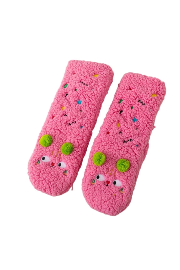 Non Slip Fuzzy Sherpa Fleece Slipper Socks with Grippers, Cute Fluffy Animal Pattern Ankle Socks, Novelty Holiday Gift Socks
