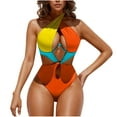thumbnail image 1 of Felirenzacia One Piece Halter Swimsuit for Women, Sexy Cutout Wrap Tie Back Slimming Bathing Suit, Color Block Swimsuit with Adjustable Strap,Orange,XL, 1 of 5