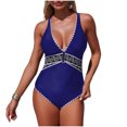 thumbnail image 1 of Felirenzacia One Piece Swimsuit for Women, V Neck Slimming Tummy Control Push Up Bathing Suit, Modest Ruched Swimsuit with Waistband,Navy,S, 1 of 7