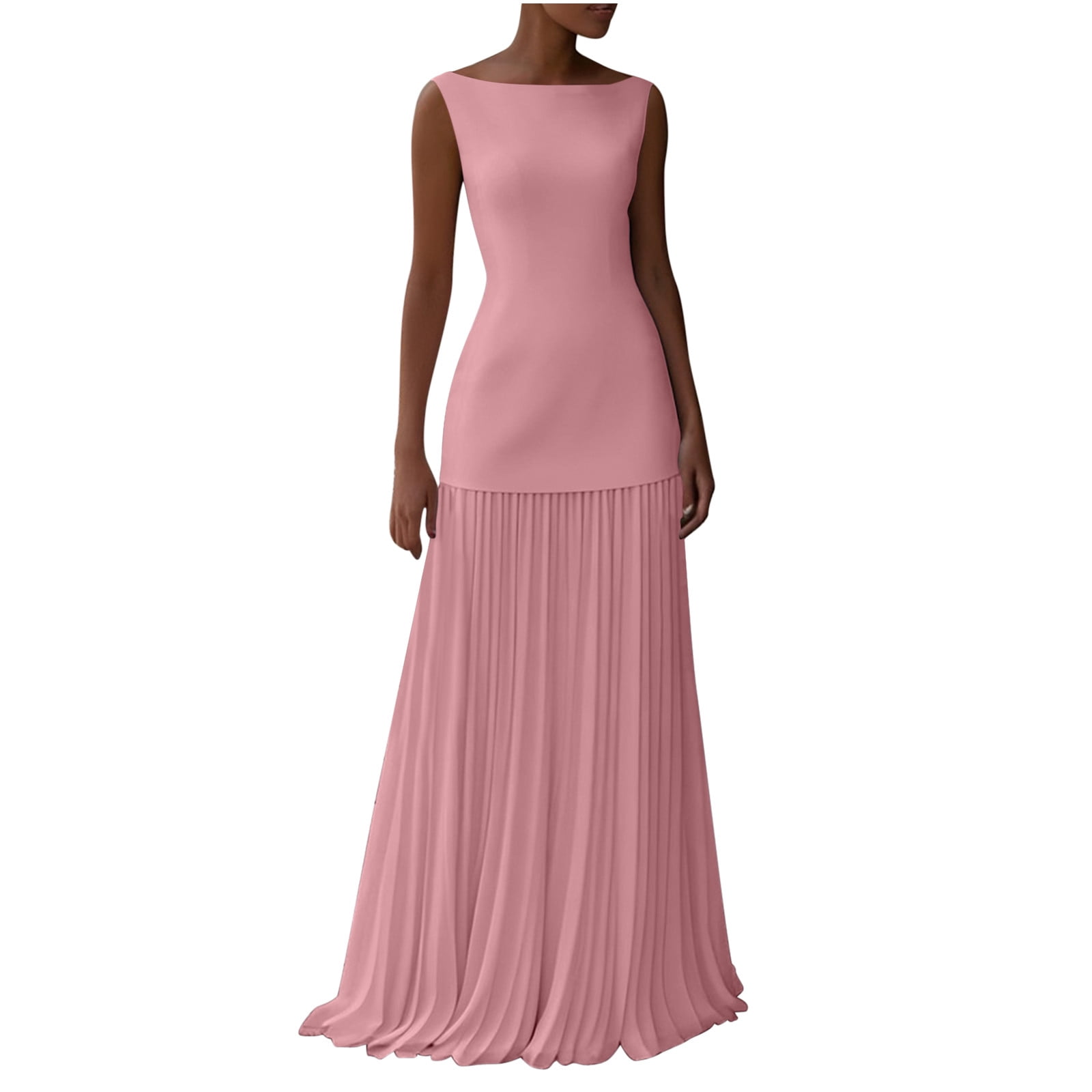 Felirenzacia Pleated Bridesmaid Dresses Long Boat Neck Floor Length Formal Wedding Guest Dress,Pink,XL - Walmart.com Felirenzacia Pleated Bridesmaid Dresses Long Boat Neck Floor Length Formal Wedding Guest Dress,Pink,XL - Walmart.com