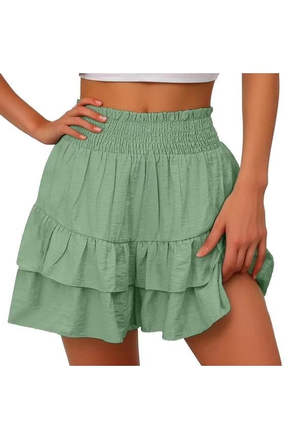 Pleated Skort for Women Double Layers Smocked Waist A-Line Tennis & Golf Skirt, Pull-On High Waist School Uniform Mini Skort for Teen Adult,Purple,XS