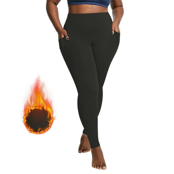 Felirenzacia Plus Size Fleece Lined Side Pockets Seamless No See Through Compression Tummy Control Butt Lifting Butter Soft Pilates Athletic Pro Leggings