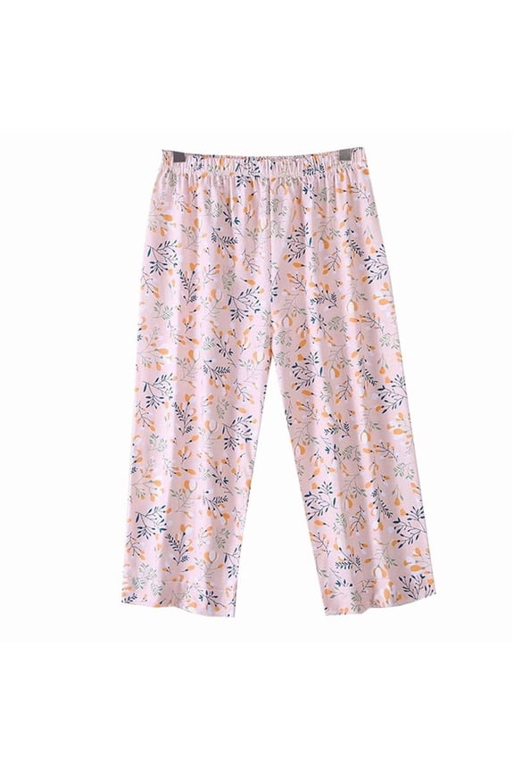 Plus Size Women's Cotton Capris Pajama Pants Loose Graphic Cozy Pj Bottoms for Big and Tall Women Beige,XL