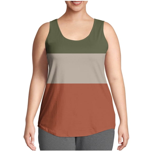 Felirenzacia Plus Size Women's Summer Sleeveless Chiffon Blouse Casual Tank Flowy Striped Color Block Tops for Big and Tall Women, L-5XL ,Coffee,3XL