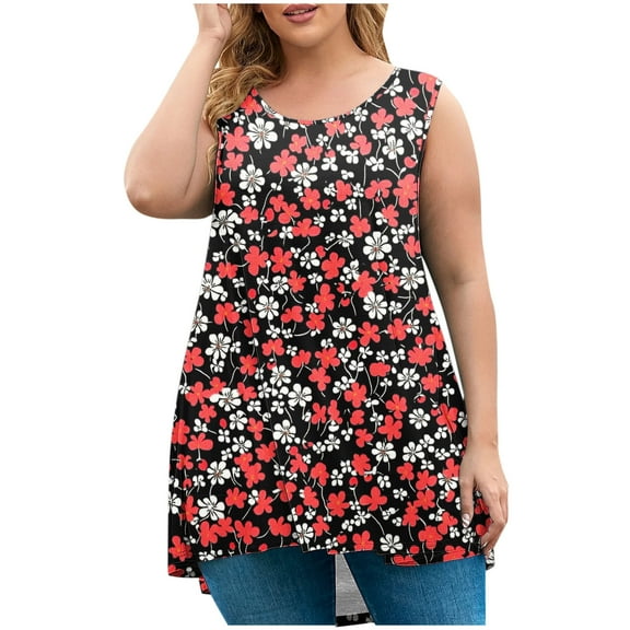 Felirenzacia Plus Size Women's Summer Sleeveless Chiffon Blouse Casual Tank Flowy Tops for Big and Tall Women, L-5XL ,Red,5XL