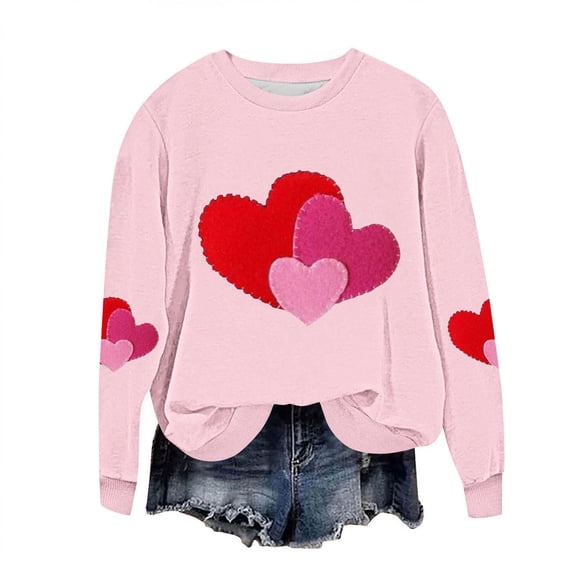 Felirenzacia Plus Size Women’s Valentine Graphic Hoodie, Cozy Casual Heart Print Sweatshirt, Pink,3XL