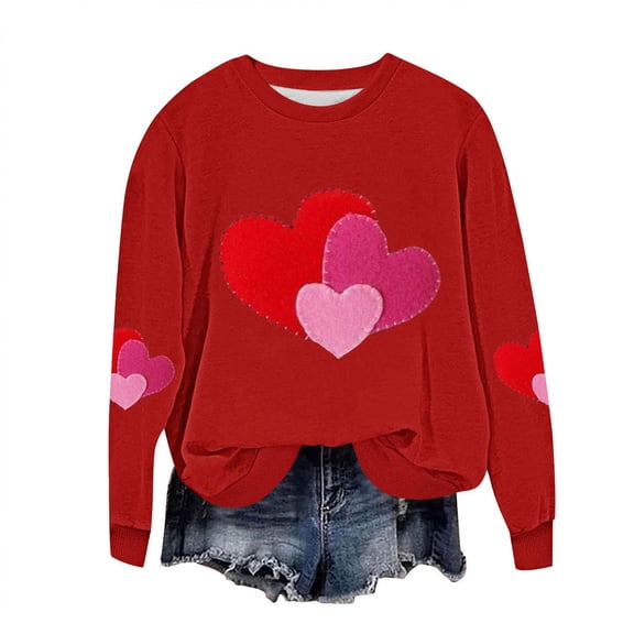 Felirenzacia Plus Size Women’s Valentine Graphic Hoodie, Cozy Casual Heart Print Sweatshirt, Red,L