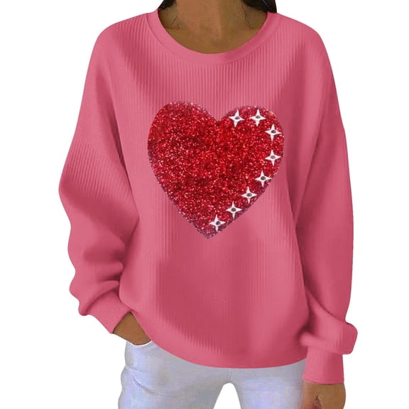 Felirenzacia Plus Size Women’s Valentine Hoodie Love Heart Print Long Sleeve Casual Comfy Pullover Top Romantic Holiday Outfit Women’s Fashion, Hot Pink,2XL
