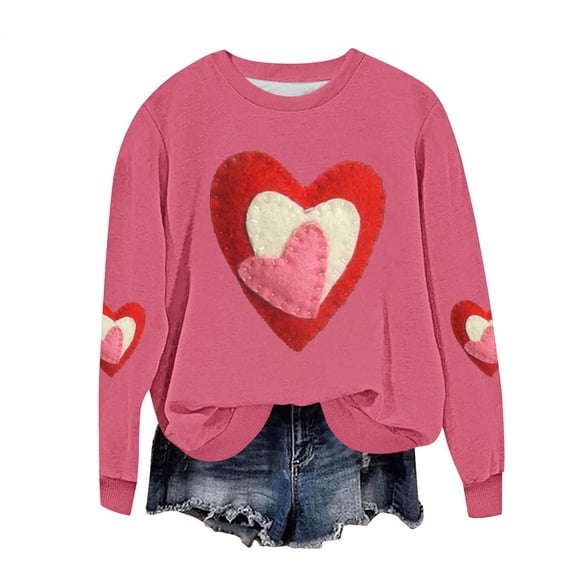Felirenzacia Plus Size Women’s Valentine Pullover Sweatshirt, Warm Heart Design Casual Top, Hot Pink,5XL