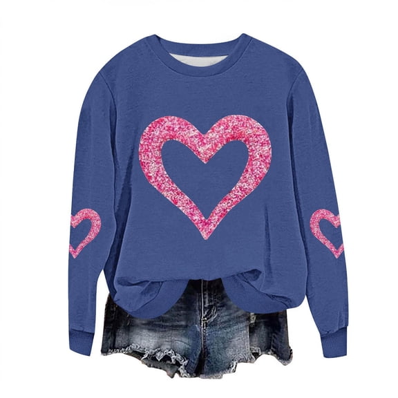 Felirenzacia Plus Size Women’s Valentine Sweatshirt, Cute Heart Graphic Pullover Top for Love Season, Blue,5XL