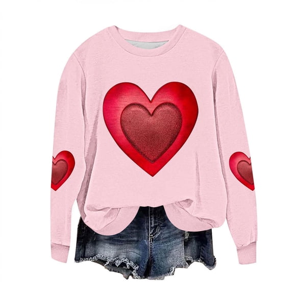 Felirenzacia Plus Size Women’s Valentine Sweatshirt Love Heart Pattern Casual Long Sleeve Warm Pullover, Pink,4XL