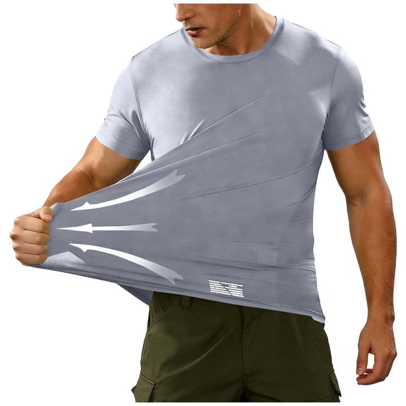 Felirenzacia Quick Dry Stretch T-Shirt fot Men Athletic Performance Tee Sumer Short Sleeves Active Pullover for Plus Gray,XL