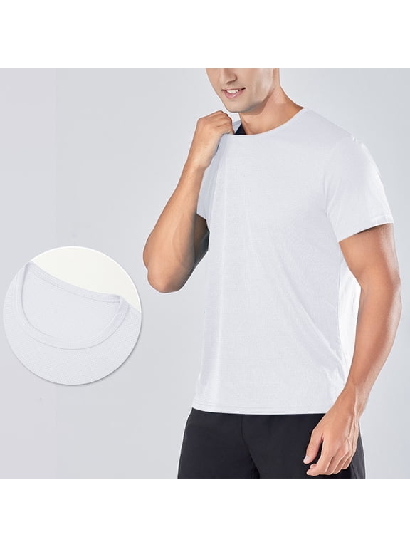Running Shirts for Men Active Quick Dry Tee Athletic Gym Workout Short Sleeve Tops Crew Neck Solid Color
