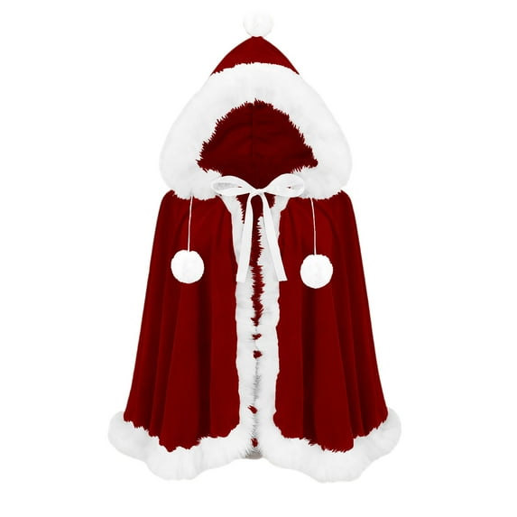 Felirenzacia Santa Cape for Women Men Adult Christmas Santa Claus Robe Hooded Cloak Mrs Claus Coat Red Velvet Hooded Cape Availiable in 24",32",40",47"