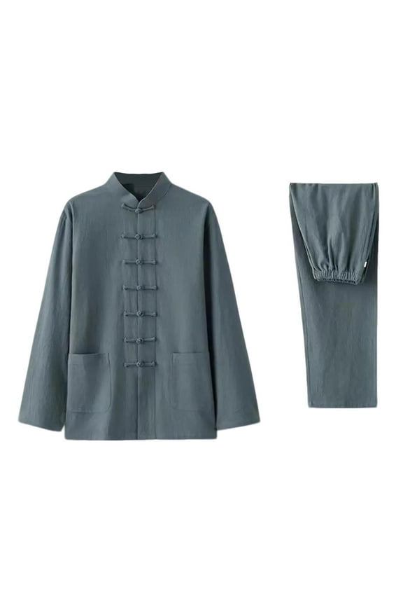 Tang Suit Men Hanfu Chinese Traditional Clothes Kung Fu Shirt Uniform Long Sleeved Coat Tops and Pants