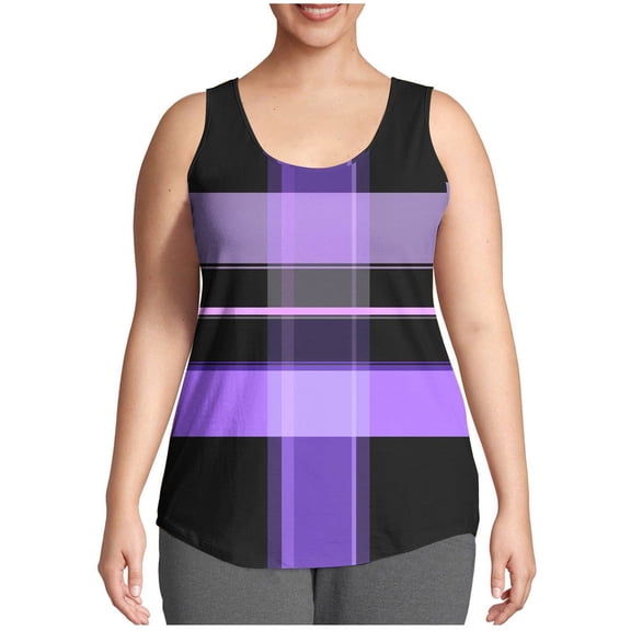 Felirenzacia Tank Tops for Plus Size Women Flowy Loose Fit Round Neck Sleeveless Checkered Womens Plus Plaid Shirts Summer Tops, L-5XL ,Multicolor,4XL