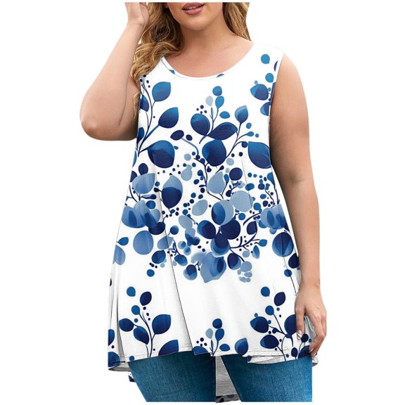 Felirenzacia Tank Tops for Plus Size Women Flowy Loose Fit Round Neck Sleeveless Womens Plus Shirts Summer Tops, L-5XL ,White,3XL
