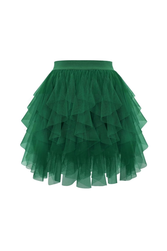 Tulle Skirts for Women Mini Fairy Skirt Tutu A-Line Mesh Layered High Elastic Waist Skirts, Army Green,L