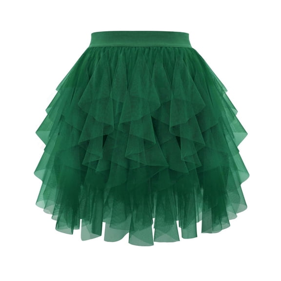 Felirenzacia Tulle Skirts for Women Mini Fairy Skirt Tutu A-Line Mesh Layered High Elastic Waist Skirts, Army Green,S