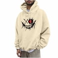 thumbnail image 1 of Felirenzacia Unisex Graphic Hoodie for Men Women, Evil Smile Print Long Cuffed Sleeve Hooded Pullover Sweatshirt for Big and Tall,Beige,L, 1 of 5