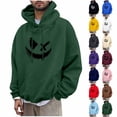 thumbnail image 1 of Felirenzacia Unisex Graphic Hoodie for Women Men, Evil Smiling Face Print Long Cuffed Sleeve Hooded Pullover Sweatshirt for Big Men,Army Green,S, 1 of 5