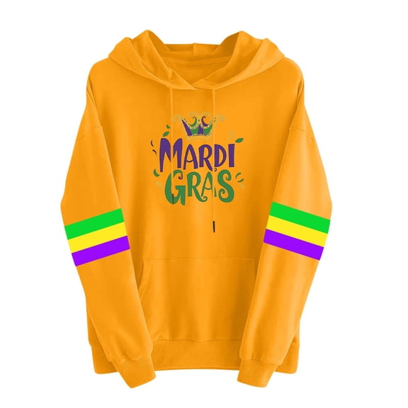 Felirenzacia Unisex Mardi Gras Hoodie, Carnival Hooded Pullover Tops for Women and Men, Long Sleeve with Stripes, S-2XL