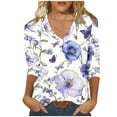 thumbnail image 1 of Felirenzacia White Ladies Blouse, V-Neck Tunic, Three-Quarter Sleeve Top, Floral and Butterfly Print for Spring, 1 of 5