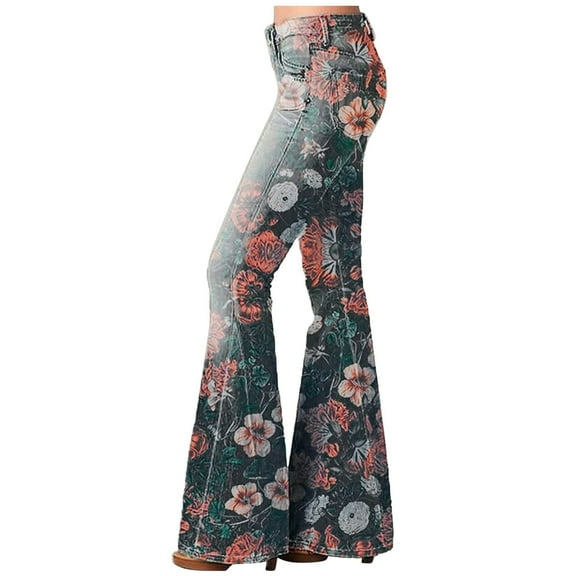 Felirenzacia Women Flare Jeans, Daisy Print, Colombian Design, Floral Pattern, Butt Lift, Skinny Jeans, Stretch Denim Pants Casual Comfy Y2K Streetwear