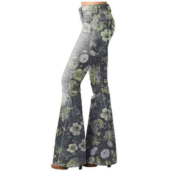 Felirenzacia Women Flare Jeans, Daisy Print, Colombian Design, Floral Pattern, Butt Lift, Skinny Jeans, Stretch Denim Pants Casual Comfy Y2K Streetwear