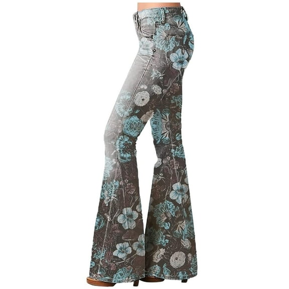 Felirenzacia Women Flare Jeans, Daisy Print, Colombian Design, Floral Pattern, Butt Lift, Skinny Jeans, Stretch Denim Pants Casual Comfy Y2K Streetwear