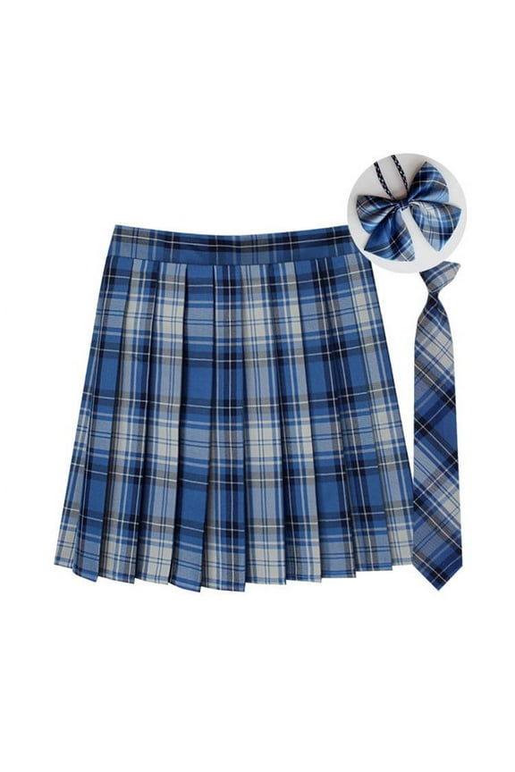Women Japanese Uniform Outfit with Plaid Bow Tie 3 PCS Back to School Season