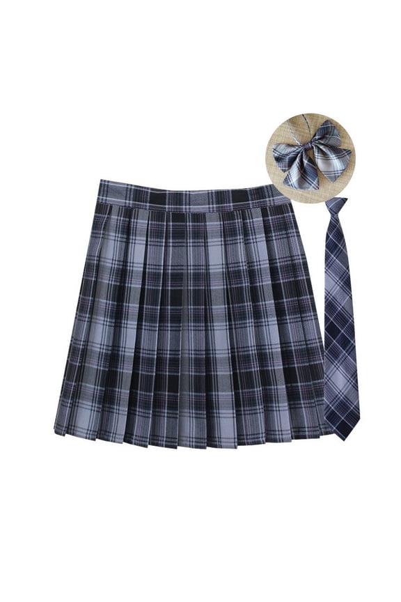 Women Plaid Pleated Skirt with Bow Ties, Y2K Fall School Wear