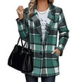 thumbnail image 1 of Felirenzacia Women Plaid Shacket Jacket Fall Casual Button Wool Tartan Trench Blazer Coat With Pockets, 1 of 6