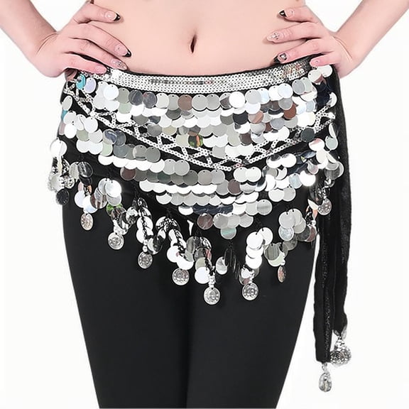 Felirenzacia Women Sequin Tassel Skirt Glitter Sparkly Fringe Belly Dance Hip Scarf Skirts Metallic Rave Party Belts Costume, White,Free Size
