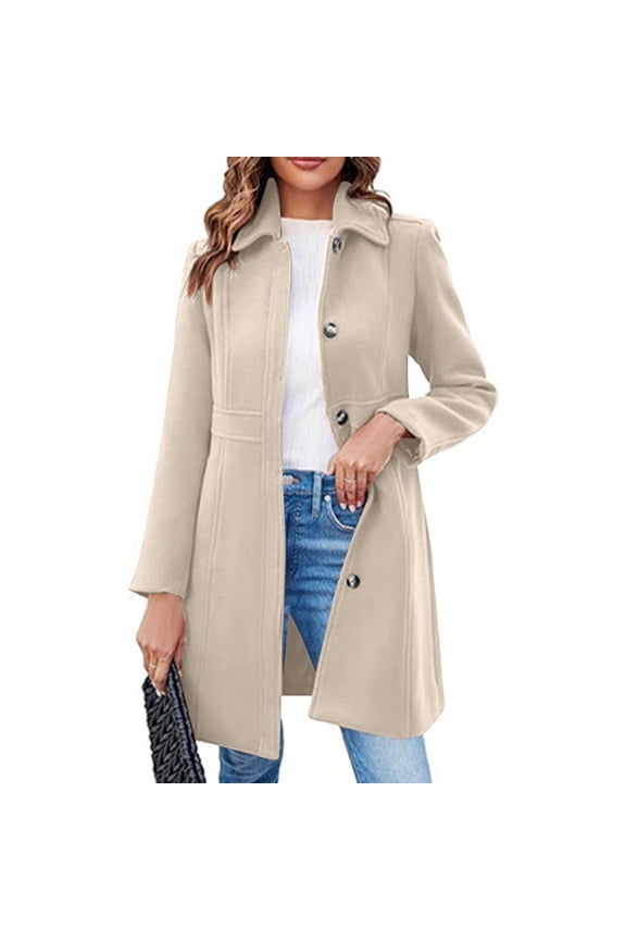 Women Winter Wool Blend Camel Mid-Long Coat Notch Lapel Jacket Outwear for School Teacher
