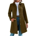 thumbnail image 1 of Felirenzacia Women Winter Wool Blend Camel Mid-Long Coat Notch Lapel Jacket Outwear for School Teacher, 1 of 9