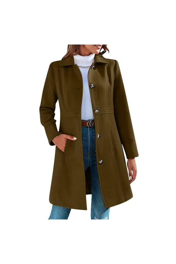 Women Winter Wool Blend Camel Mid-Long Coat Notch Lapel Jacket Outwear for School Teacher