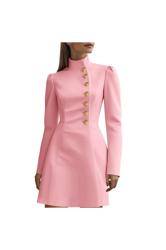 Women's 2025 Fall Dress, Winter Long Sleeve Fashion Button Elegant Work Formal Cocktail Party Mini Dresses