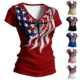 thumbnail image 1 of Felirenzacia Women's 4 of July Graphic T Shirt Basic Printed Round Neck Short Sleeves Tailored Tee Top Wine,L, 1 of 6